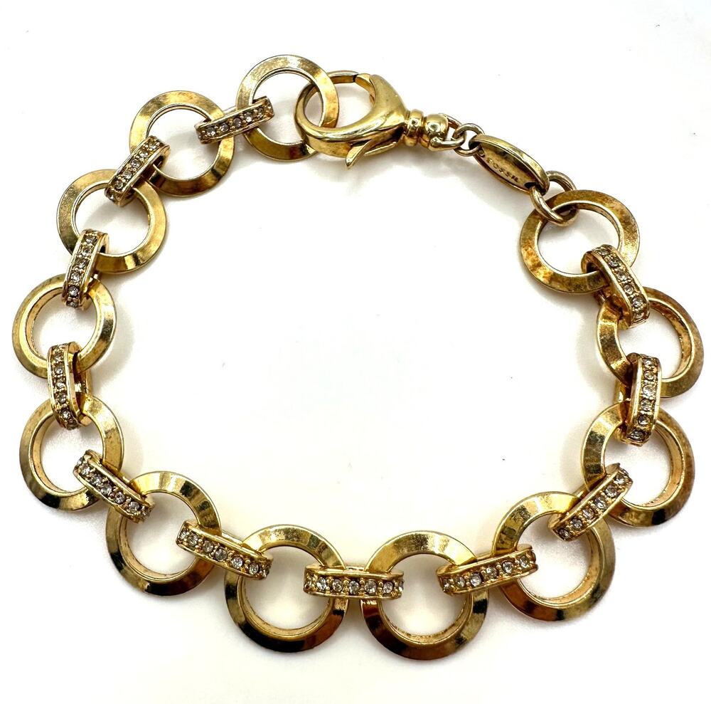 Fossil gold tone clear rhinestones crystals circle cable chain link bracelet